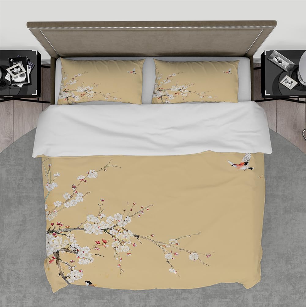 Housse de couette 260 x 240 cm fleur oiseau et parure de lit 3 pcs