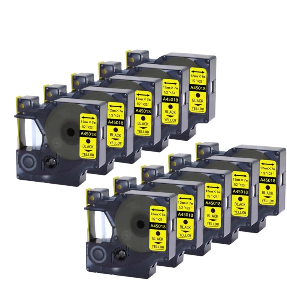 Nastro per etichette 6 mm 9 mm 12 mm D1 45013 45010 45018 40913 43613 45022 45023 compatibile con l'etichettatrice LabelManager 160 280(10PK-BLACK-ON-YELLOW)