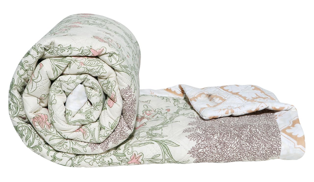 BSB HOME 2nd Gen 120 GSM Microfiber Reversible AC Comforter/Blanket for Winter/Quilt/Duvets for Double Bed (230 X 220 cm, Off White and Green)