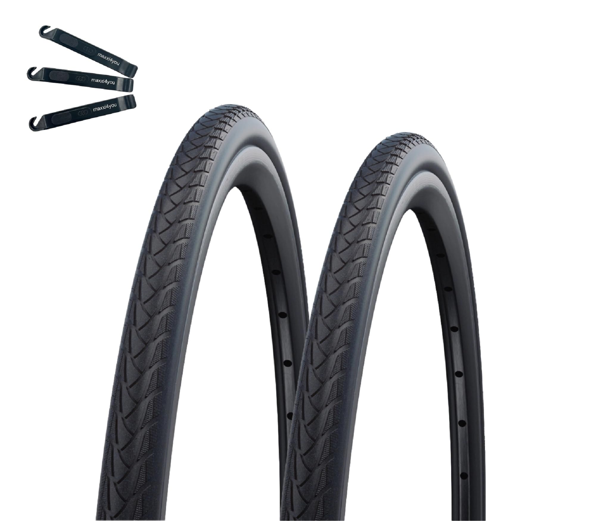 2 x Schwalbe Rollstuhlreifen Marathon Plus Evo SmartGuard NMC (Black N Roll) Schwarz 37-540 (24 x 1 3/8") inkl. maxxi4you Reifenheber