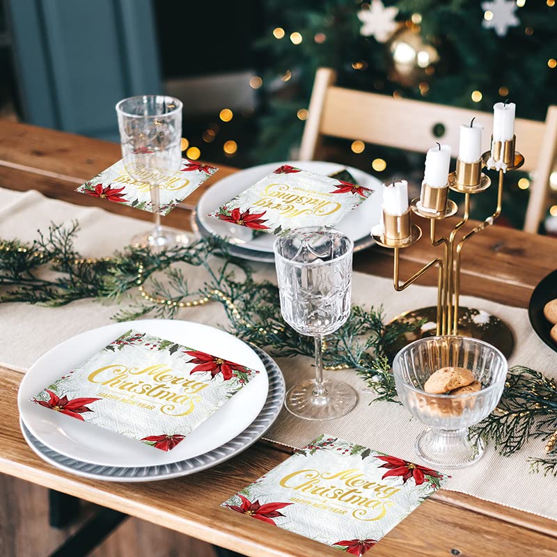 Christmas Napkins, 50 Count Gold Foil Napkins Paper, Artstyle Decorations for Xmas Party Supplies Wedding Table Disposable Centerpiece Decor – Image 3