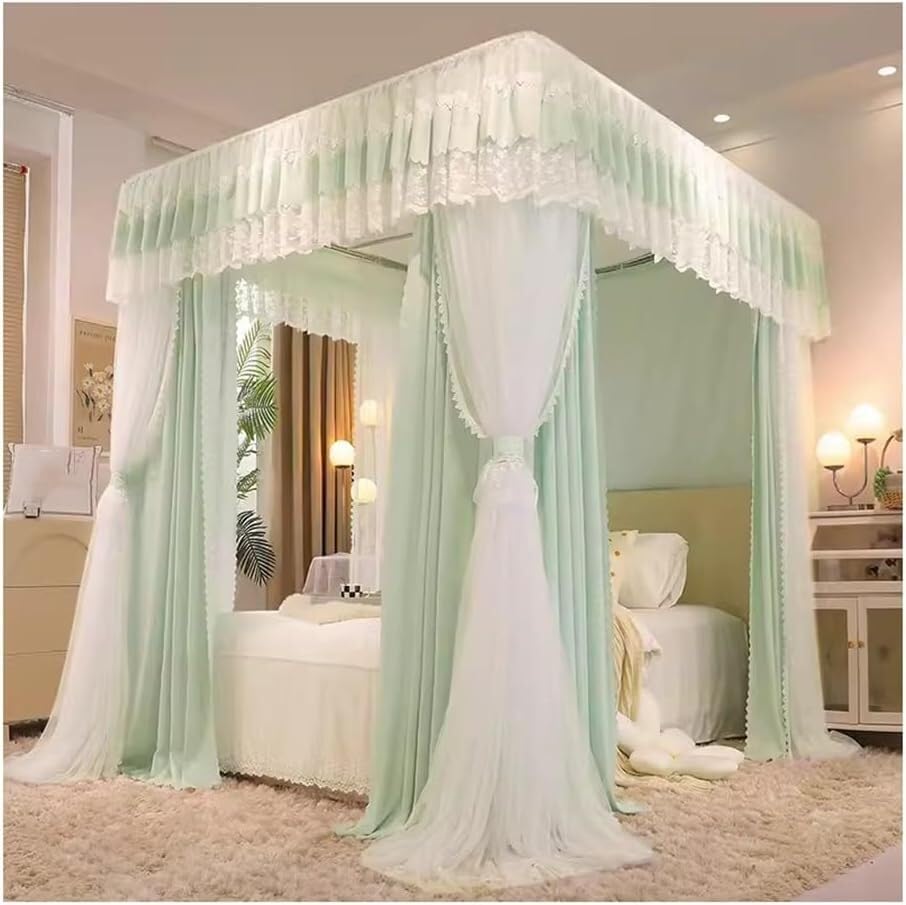 Bed Canopy Mosquito Net Decorative Bed Curtain for Girl's Princess Bedroom with Metal Support (Green 150X200cm/59X79inch)