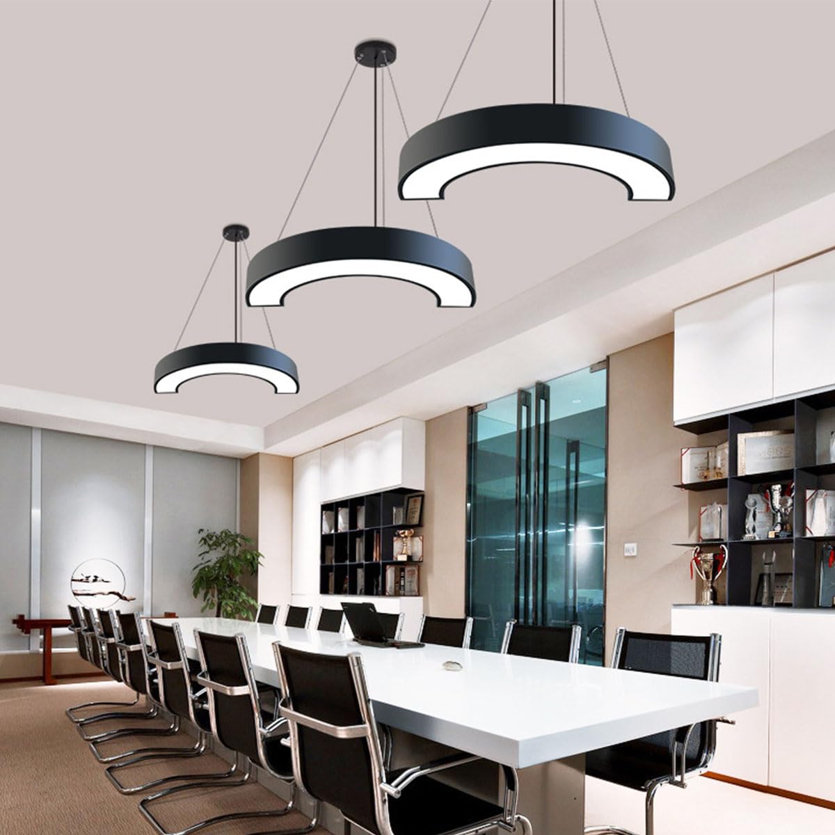 Bellastein LED Creative Office Pendant Light Semicircular Conference Room Pendant Light Minimalist 6000K Height Adjustable Reception Pendant Lamp Industrial Style Ceiling Light (L120cm)
