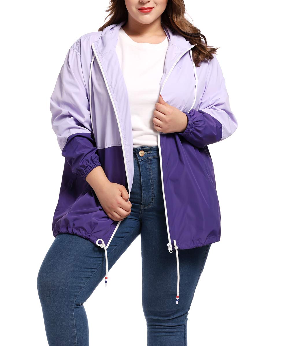 kacocobWomen's Plus Size Rain Jacket Lightweight Hooded Rain Coat Windbreaker