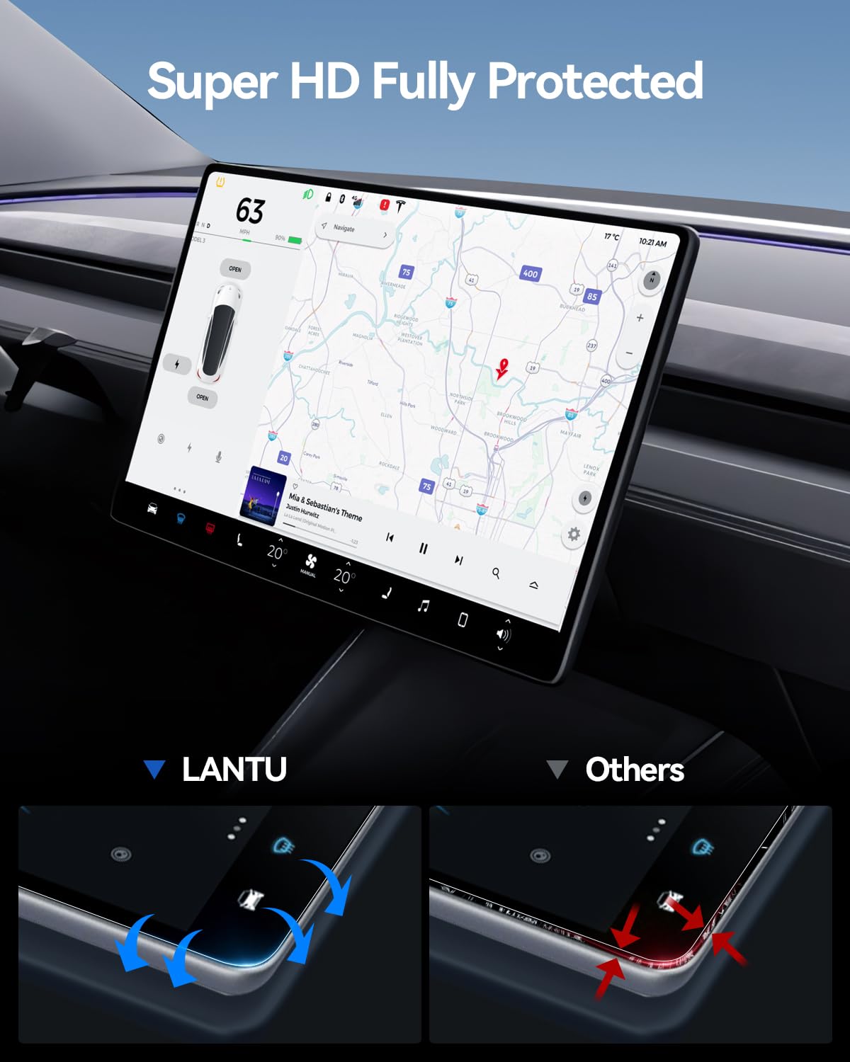 HD Série 2 Pièces 16" + 8" Film Protecteur pour Tesla Model Y 2026 Premium/Performance, Avant Et Arrière Écran 9H Verre Trempé Écran de Protection avec Kit d’Installation