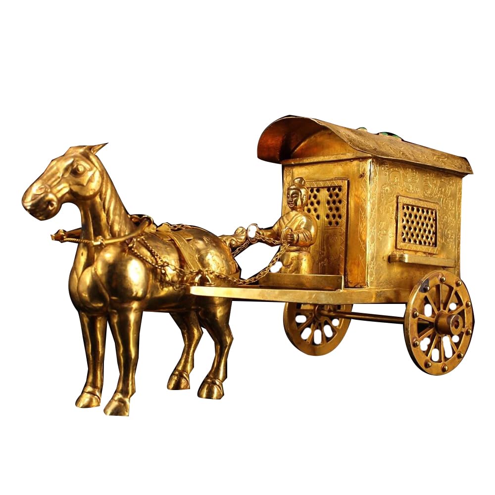 LONDAEE Pure Copper Gilded Golden Horse Cart Ornament
