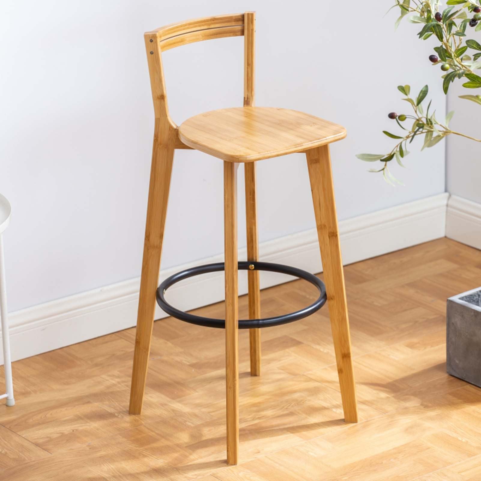 Tabouret de bar à dossier haut en bambou pour coin petit-déjeuner et salon