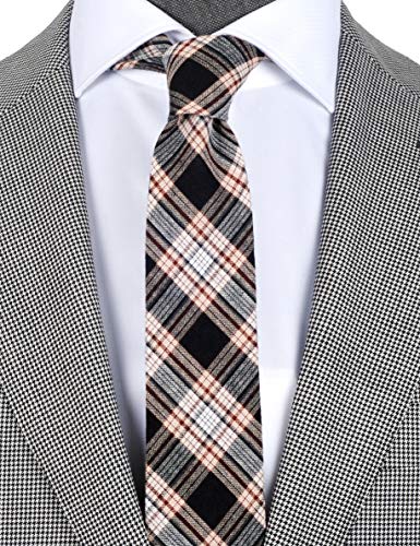 Image of Cotton Skinny Ties for Men, Plaid and Striped Slim Neckties