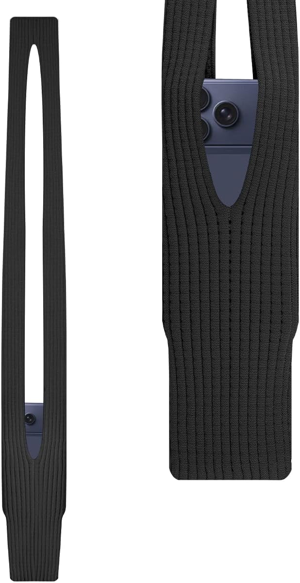 SOULWIT Knitted Phone Pocket Bag, Universal Lightweight Stretchable Knit Pouch Sleeves Accessories, Crossbody and Multiple Carry Styles (Long-Black)