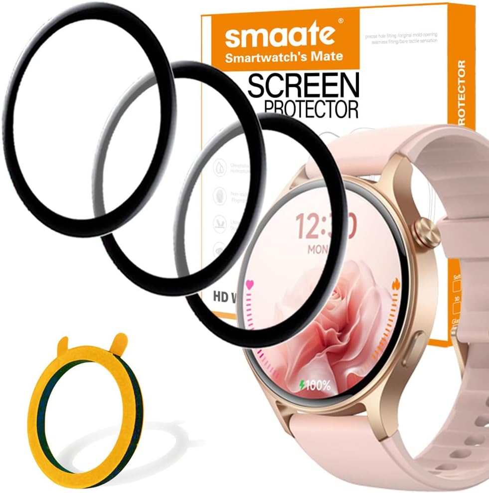 3D Screen Protector Compatible with GTX18 AR-01 1.3 inches aeac Fitpolo Smartwatch, PMMA, Full Coverage, 3 Pieces, with Non-slip Pad Sticker