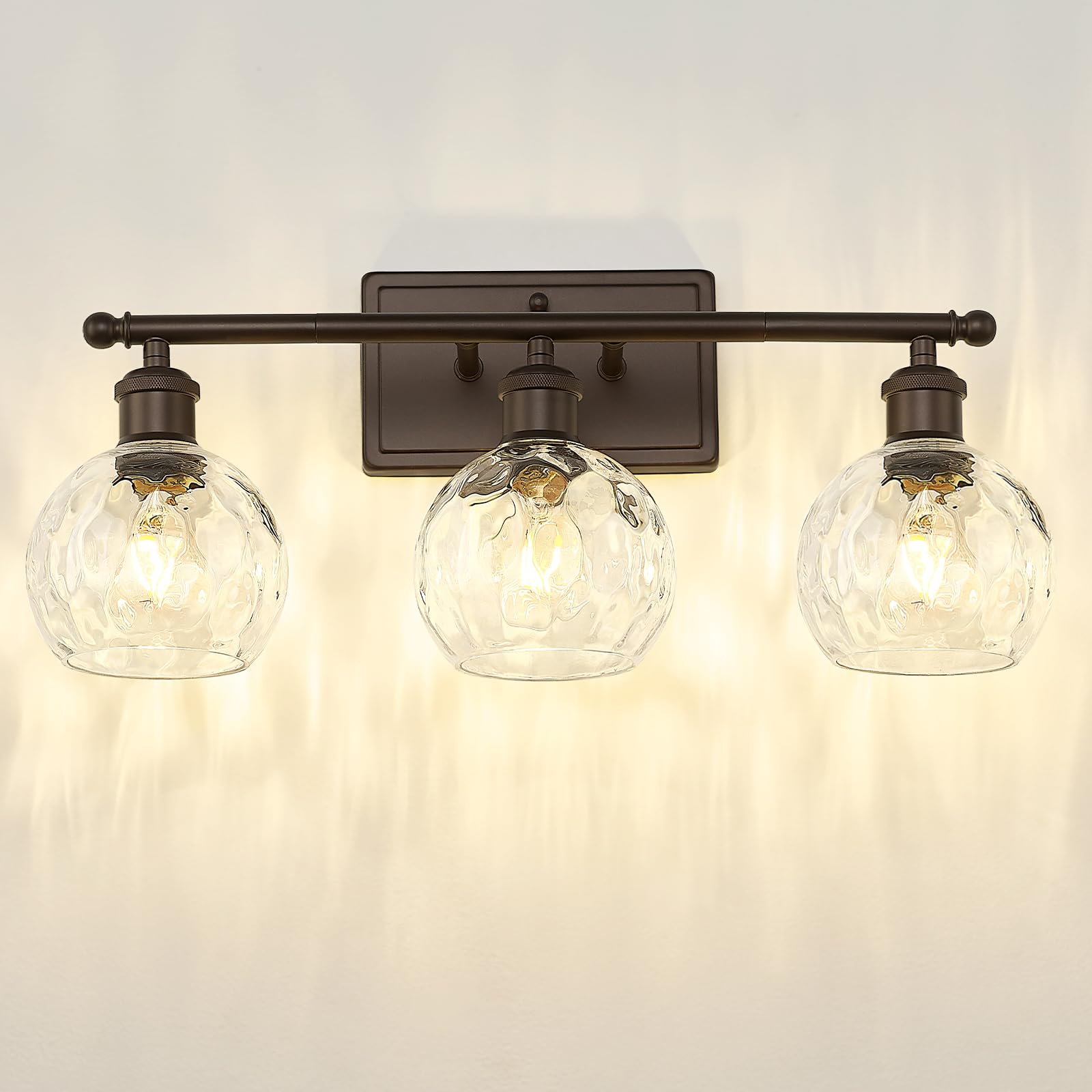 Photo 1 of NOT TRANSPARENTS******zeyu Farmhouse 3 Light Vanity Lighting, 21.4'' Bathroom Mirror Wall Light, Oil Rubbed Bronze Finish with Clear Hammered Globe Glass, ZJF63BG-3W ORB-WG