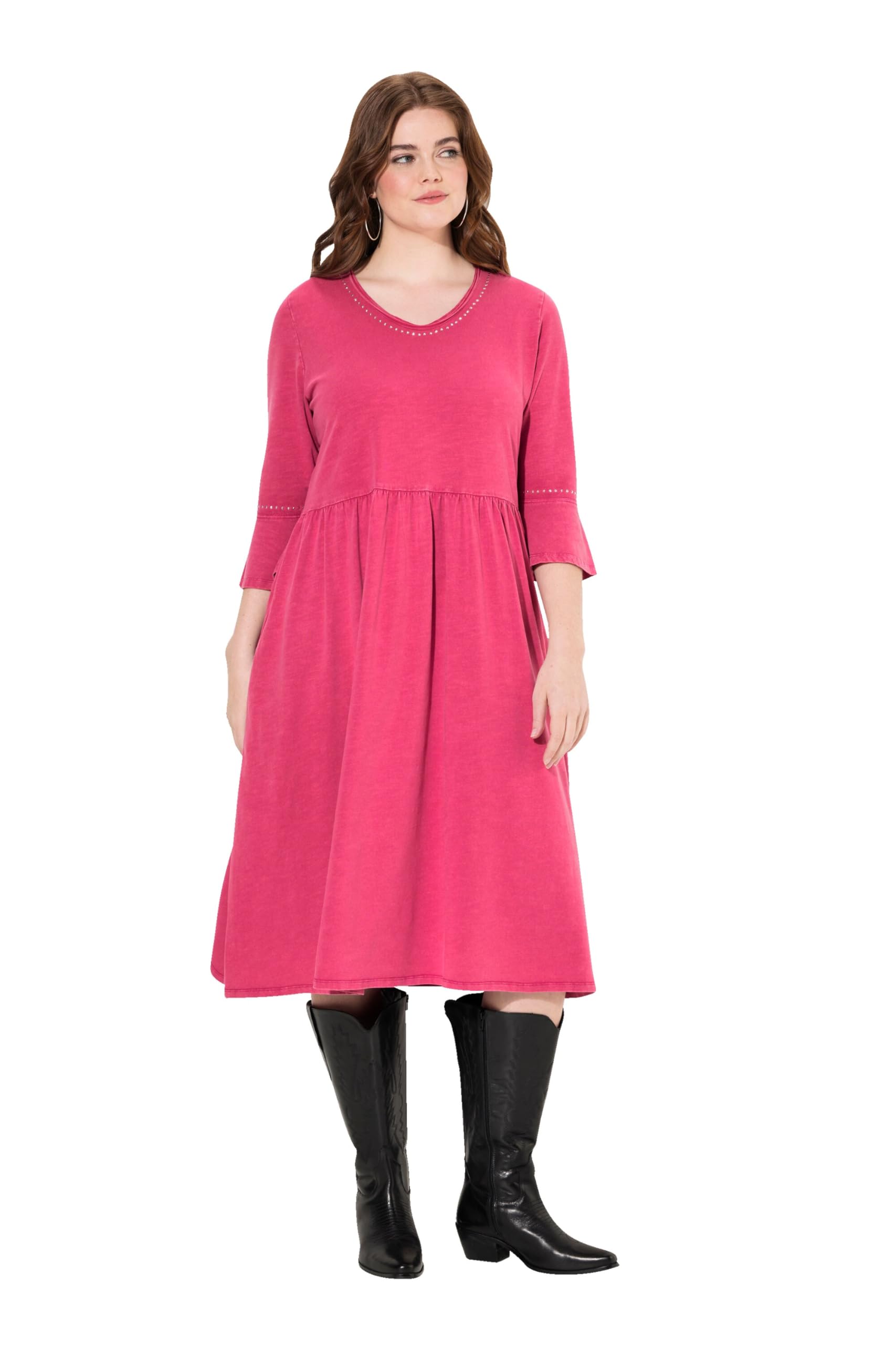 Ulla Popken Women's Jerseykleid, Rollkanten, A-Linie, V-Ausschnitt, 3/4-arm Dress, Dark Lilac, 24-26