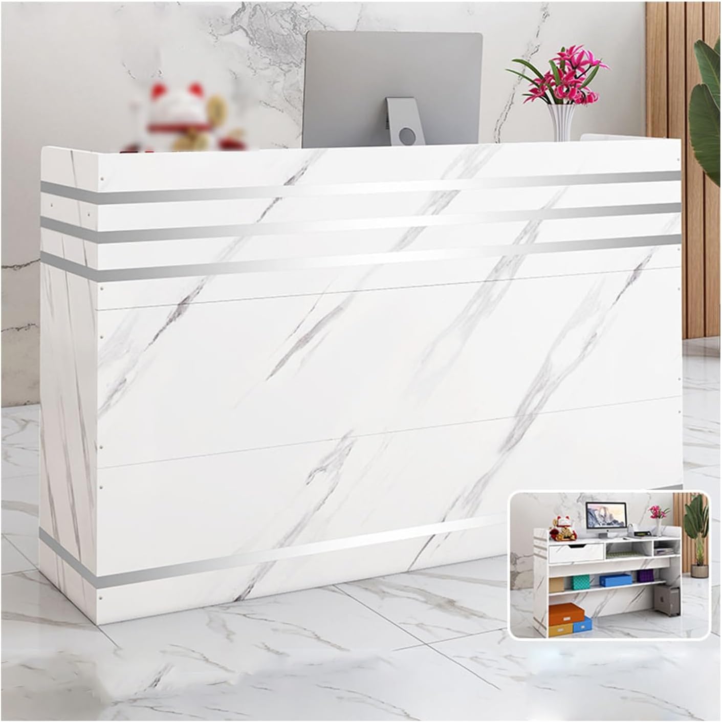 Stone Pattern Silver Bar Reception Desk - 120CM Welcome Unit for Retail Clothing Stores & Offices - Stylish Commercial Furniture for Professional Spaces