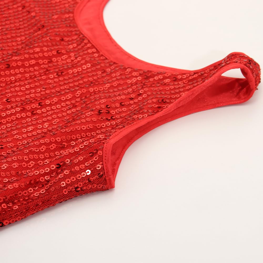 Noomelfish Crop-Top für Mädchen, Pailletten, Fransen, Quaste, glitzernd, ärmellos, Tank-Shirt (5–12 Jahre)
