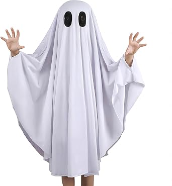 White Ghost Costume for Fancy Dress Kids Boys Halloween Cosplay Cloak Performance Costume Robe Toddler Hooded Cloak