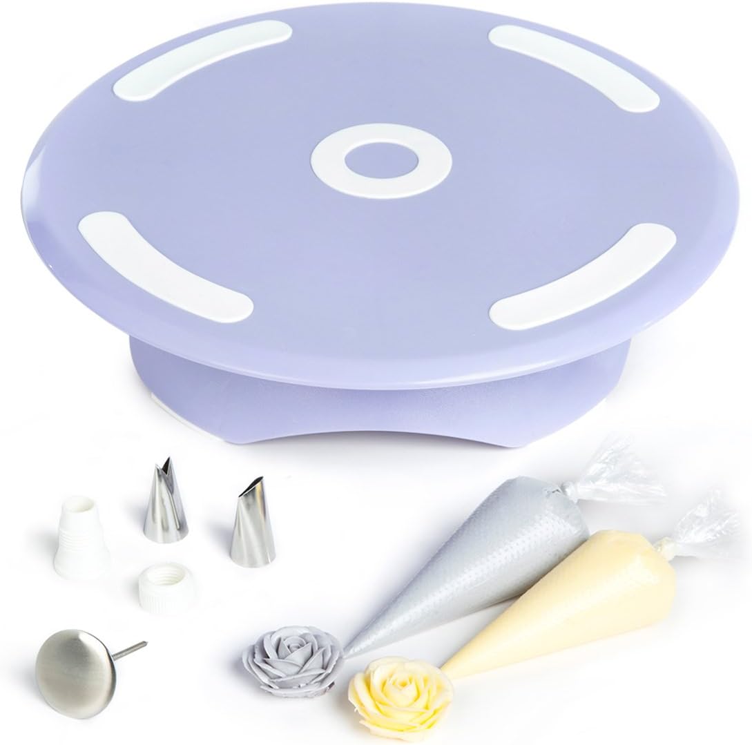 Cake Turntable by LAVANDIN - Rotating Cake Stand - Cake Decorating Supplies - Complete with Flower-Making Kit