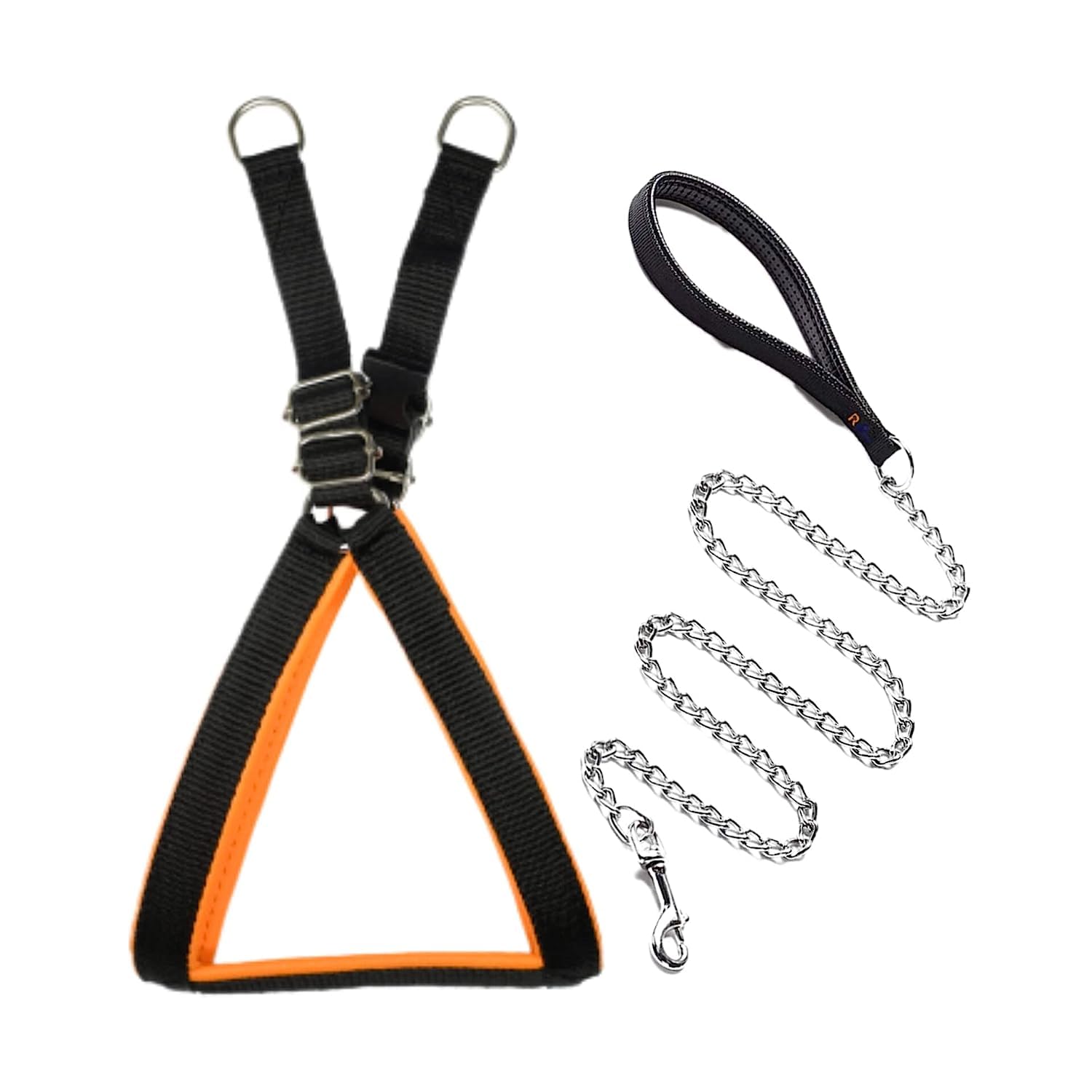 YOUNIQUE MERCHANDISE Export Quality Nylon Everyday Dog Harness with Stainless Steel Training Leash with Soft Padded Handle for Comfortable Grip Harness Chain Leash Set Combo (X-Large, Black-Orange) (B0CB927SMW) Amazon Price History, Amazon Price Tracker