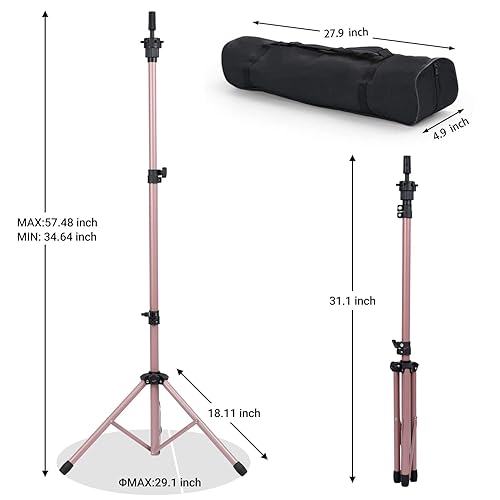 Miniatura 30 de Klvied Soporte reforzado para peluca, trípode y cabeza de maniquí, soporte ajustable para entrenamiento de peluquería cosmetología con T con gorras