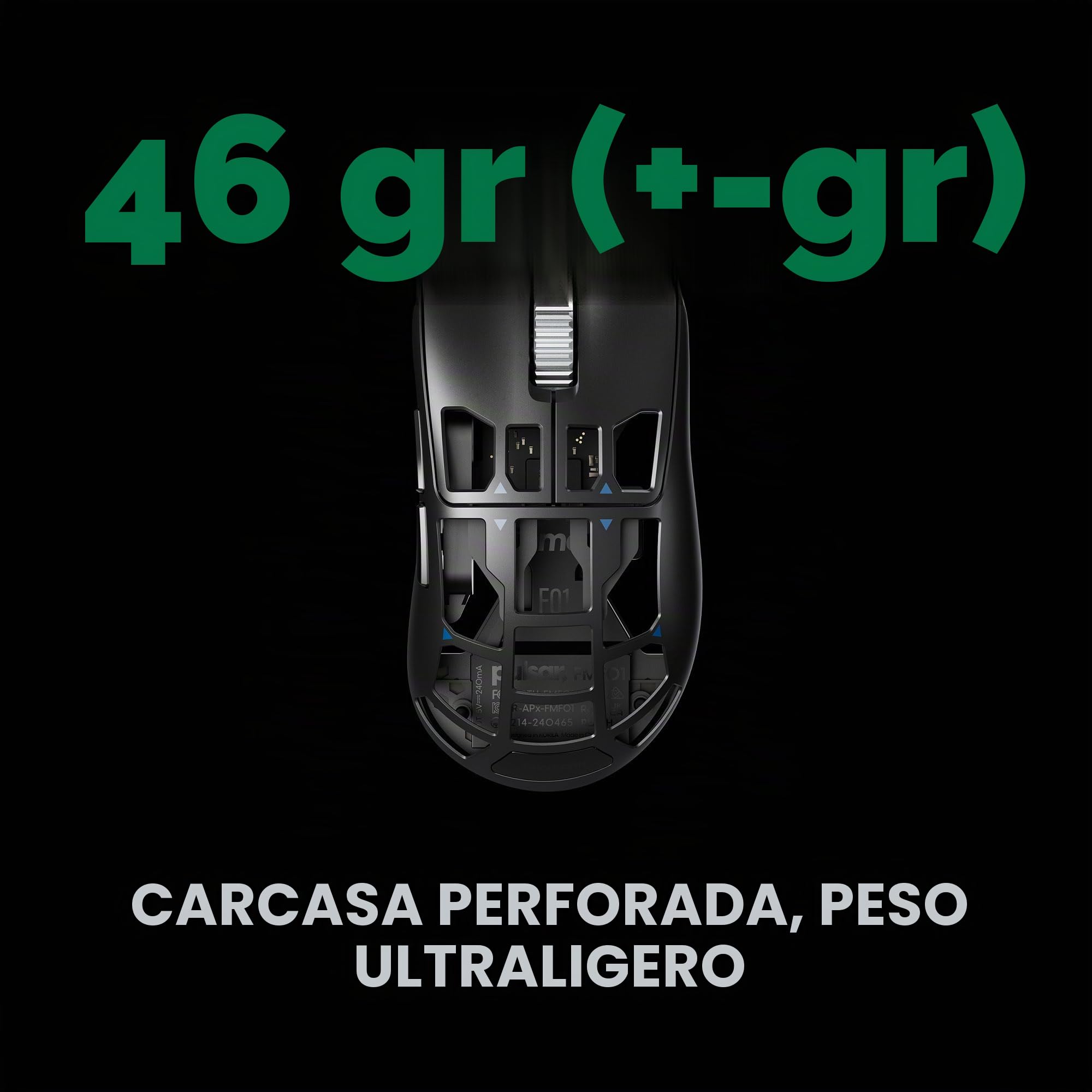 Pulsar Gaming Gears Feinmann Ratón Gaming inalámbrico, Mediano, Negro | Ultraligero 1.62 oz (46g), Ergonómico, Laterales curvos, Joroba central, Agarre Palm/Claw relajado, XS-1, 32K DPI, 8K