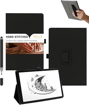 Case for BOOX Tab X 13.3 inch Table - PU Leather Folio Stand with Built-in Pencil Holder & Secure Wrist Strap,powfix Skin-Textured Full Body Protection,Anti-Scratch & Slim Fit - Black