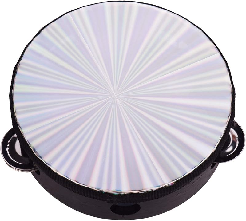 6 Inch Tambourine,Wooden Reflective Single Row Jingles Handheld Drum,Party Tambourine for Kids Adults Dancing Singing Events
