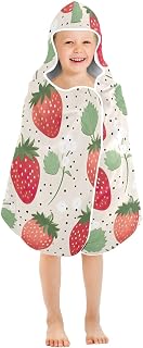 J JOYSAY Strawberry Black Spot Kids Beach Towels Hooded Bath Towel Poncho for Boys Girls Large Wearable Towels for Swim Beach 23.5in x 50in