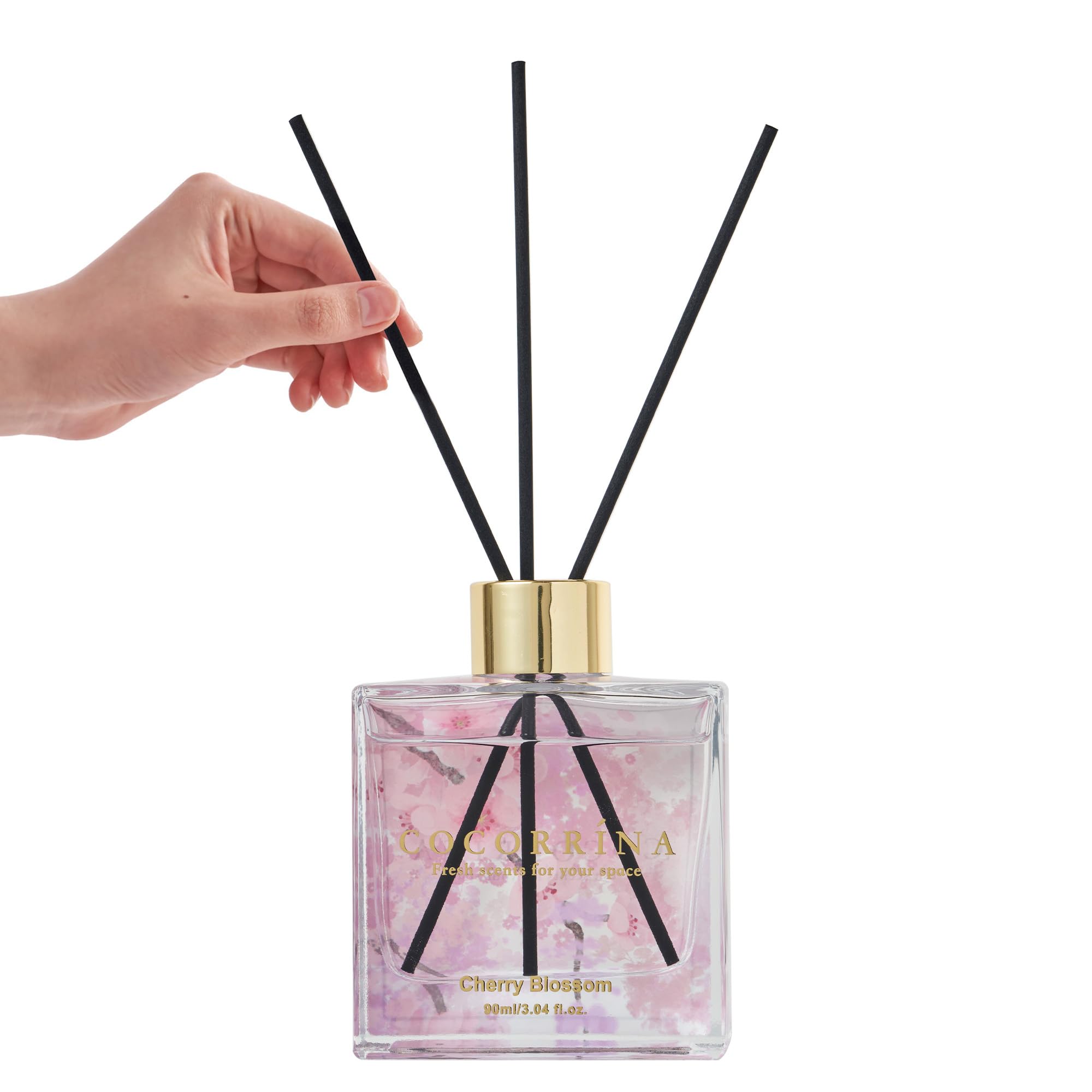 COCORRÍNA Schilfrohr-Diffusor-Set, 3 Stück, 3 Stück / 3,04 Fl.oz Diffusor mit 24 Stäbchen, warme Vanille/Kirschblüte/Lavendel Thymian Schilfrohr-Diffusor für Zuhause, Badezimmer, Büro,