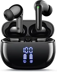 Wireless Earbuds Bluetooth Headphones, 40H Playtime Stereo IPX5 Waterproof Ear Buds, LED Power Display Cordless in-Ear Earphones with Microphone for iOS Android Cell Phone Sports