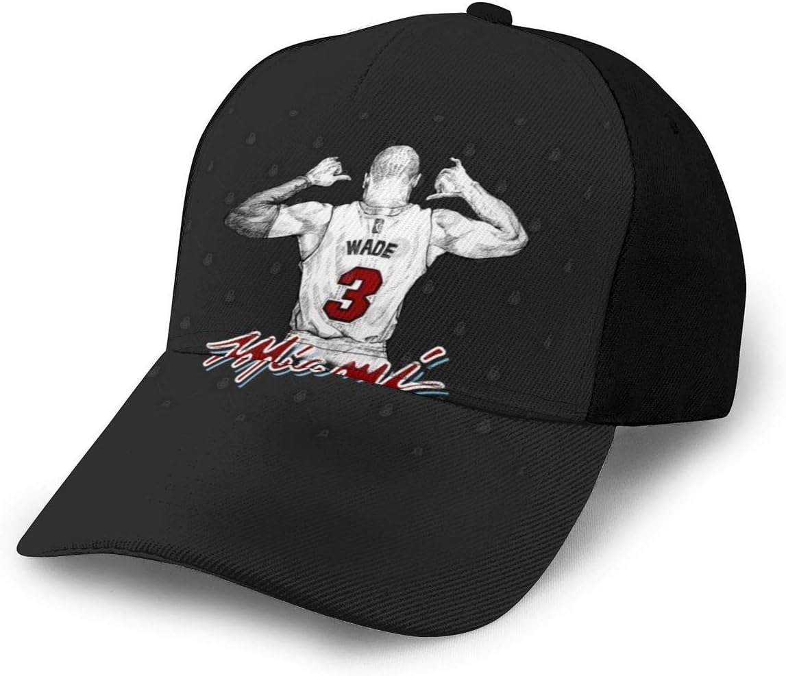 Miami Heat NBA Legend Dwyane Wade Comic Design Black Back Game Fans Gifts Cap Adjustable Baseball Hat