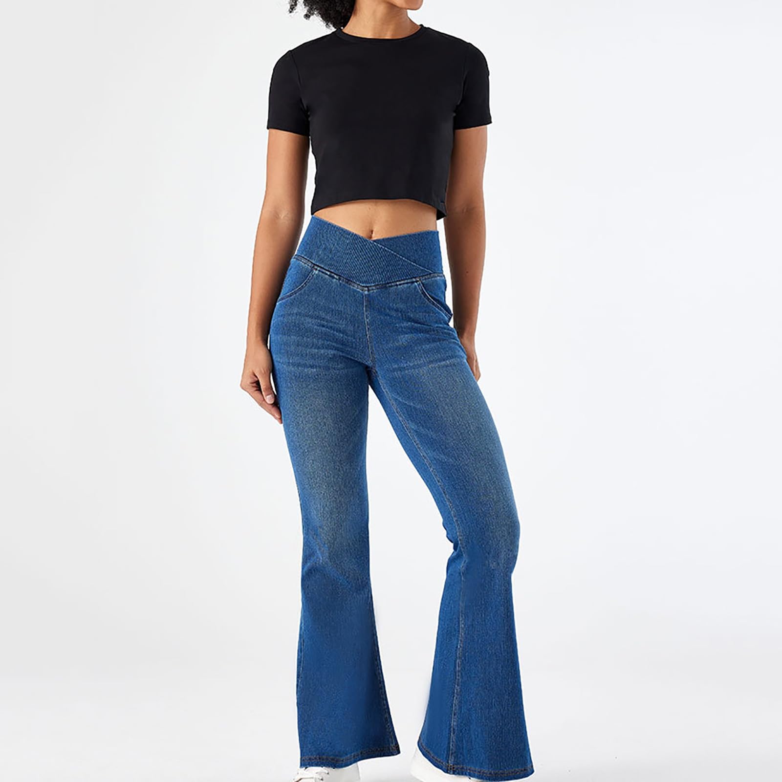 Damskie Rozciągliwe Rozszerzane Spodnie Dresowe Jeansy Skinny Elastyczna Talia Wciągane Wygodne Sprane Luźne Dżinsy Jeansy Casual Sport Spodnie Fitness Spodnie do Pracy w Biurze