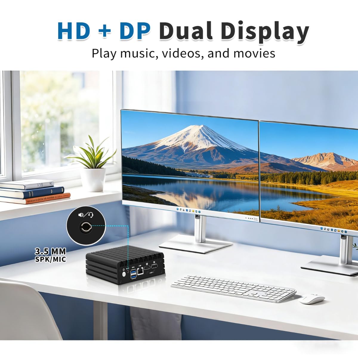 Firewall Mini PC J3710 Quad Core, 4 x i225V 2.5GbE LAN Fanless OPNsense Appliance, Barebone, F3 Micro Router Computer Hardware, AES-NI, HD+DP Dual Display, Console, 2USB3.0, SPK/MIC