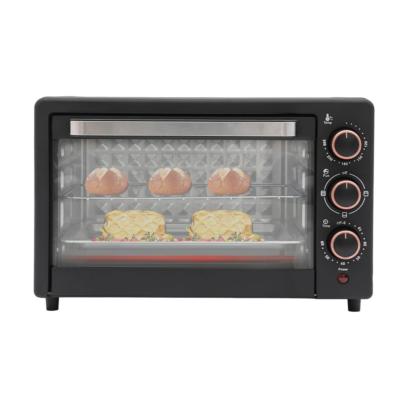 Mini Four 22L 1000W Four électrique avec Poêle à Griller et Grille Grill Mini Four Four à Pizza avec Température Réglable (120°C-250°C), 4 Tubes de Chauffage, Mini Four Combiné pour Fêtes