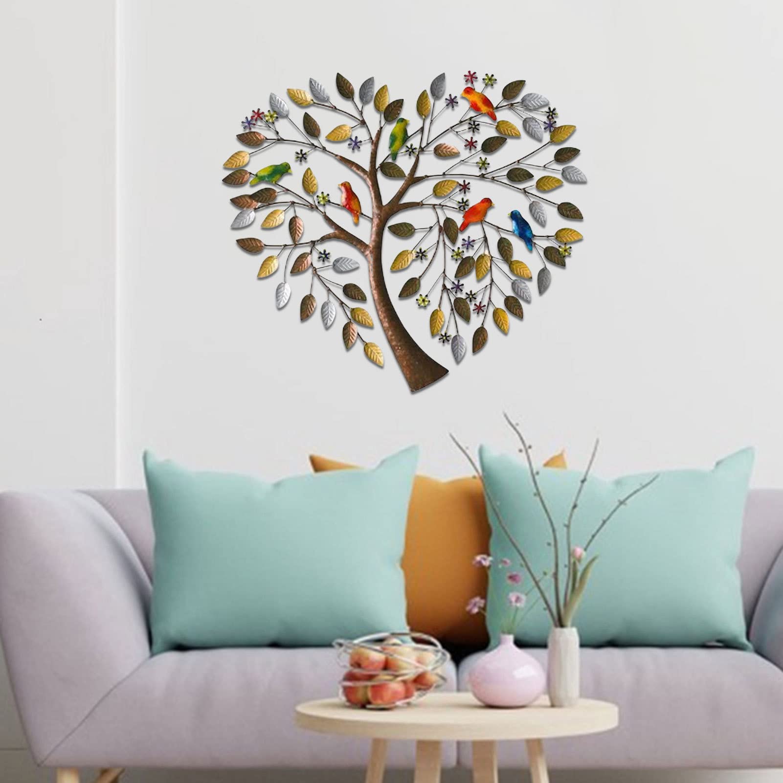 Kreatywność serca Drzewo życia Wall Art Decor, Ręcznie robione drzewo w kształcie serca z ptakami na gałęziach rzeźba, 3D Eternal Love kutego żelaza wystrój, na zewnątrz na zewnątrz