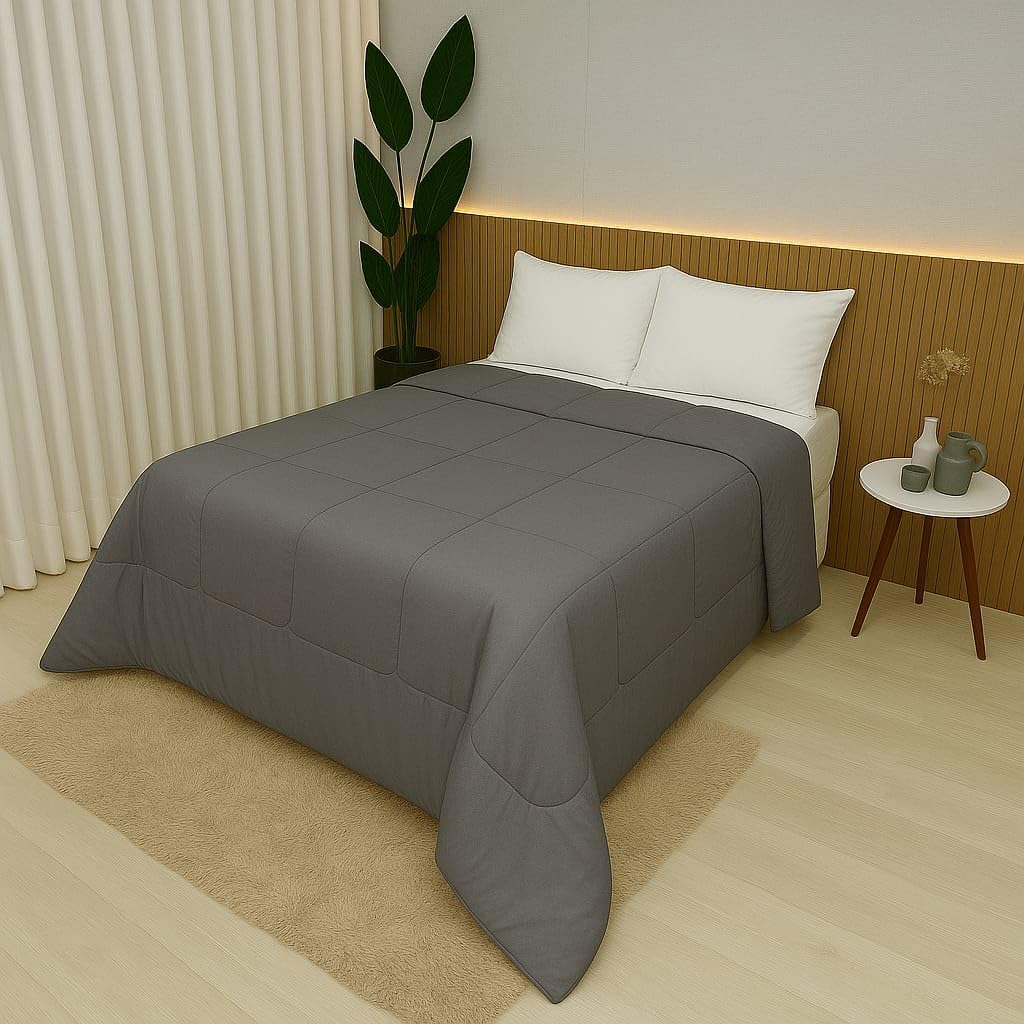Edredom Roma – Micropercal 90 g/m², Manta Resinada 120 g/m², 100% Poliéster, Toque Macio – Tamanhos Solteiro, Casal, Queen e King (Cinza, Solteiro)