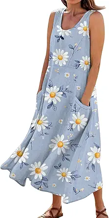 Plus Size Cotton Linen Summer Dresses for Curvy Women 2025 Sleeveless Maxi Vacation Beach Sundresses with Pockets