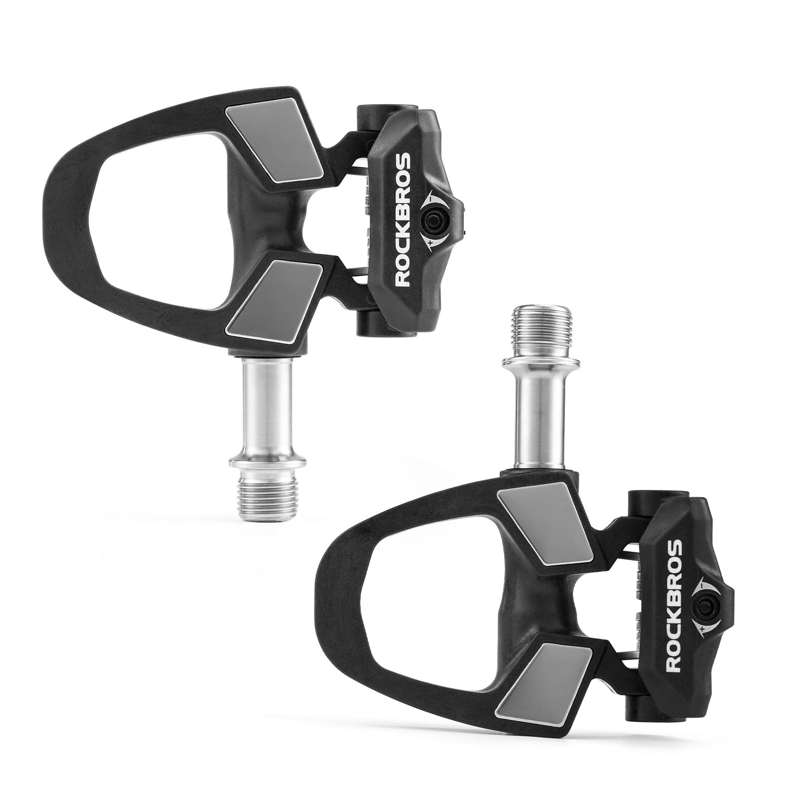 ROCKBROS Pedales Automáticos SPD para Bicicleta de Carretera, Pedales de Click Ultraligeros de Carbono con Tensión Ajustable, Rodamientos de Aguja y Bolas, Calas Incluidas, Negro