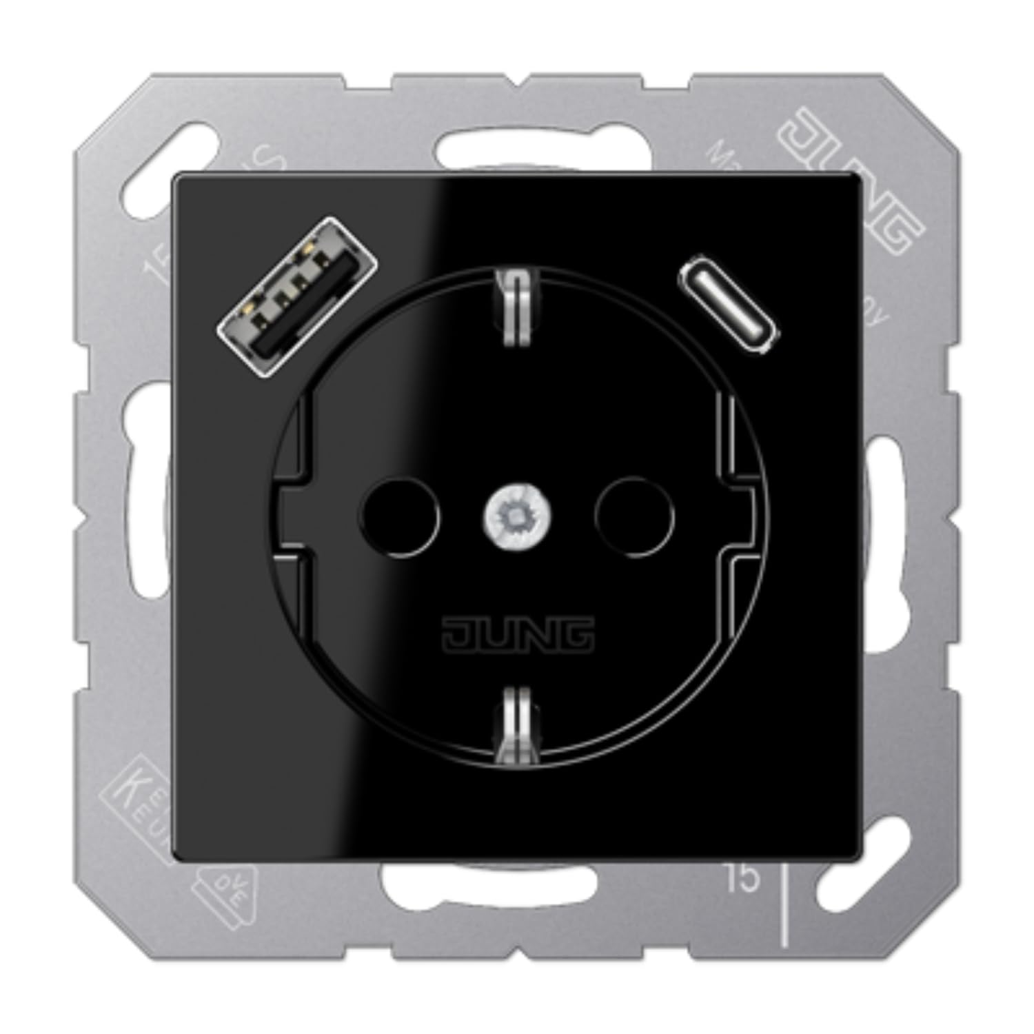 Prise SCHUKO® JUNG A1520-15CASW noir mat au design minimaliste intemporel