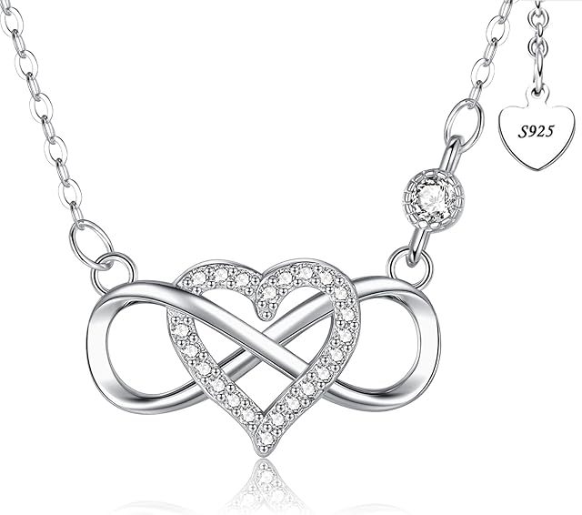 CRASLYMO Infinite Heart Necklace with Pendant for Women Girls 925 Chains White Gold | Love Heart Necklace Chain Silver Necklace Pendant Gifts Jewelry for Women Girls