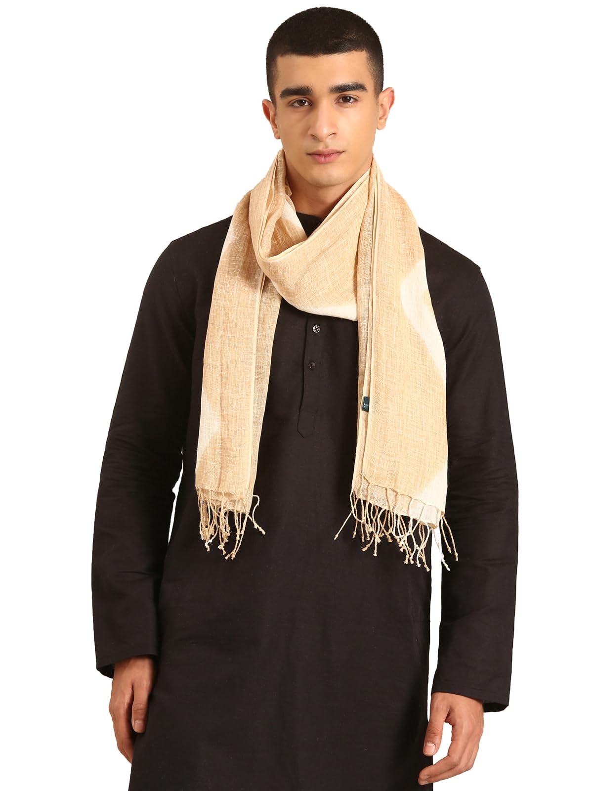 Unisex Linen Stole Chevron Beige (Size:Free Size)-image-2