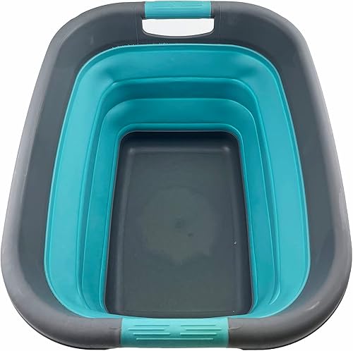 SAMMART Cesta de lavandería plegable de 25 litros (6.6 galones) - Contenedororganizador de almacenamiento plegable, capacidad de agua 20L (grisazul