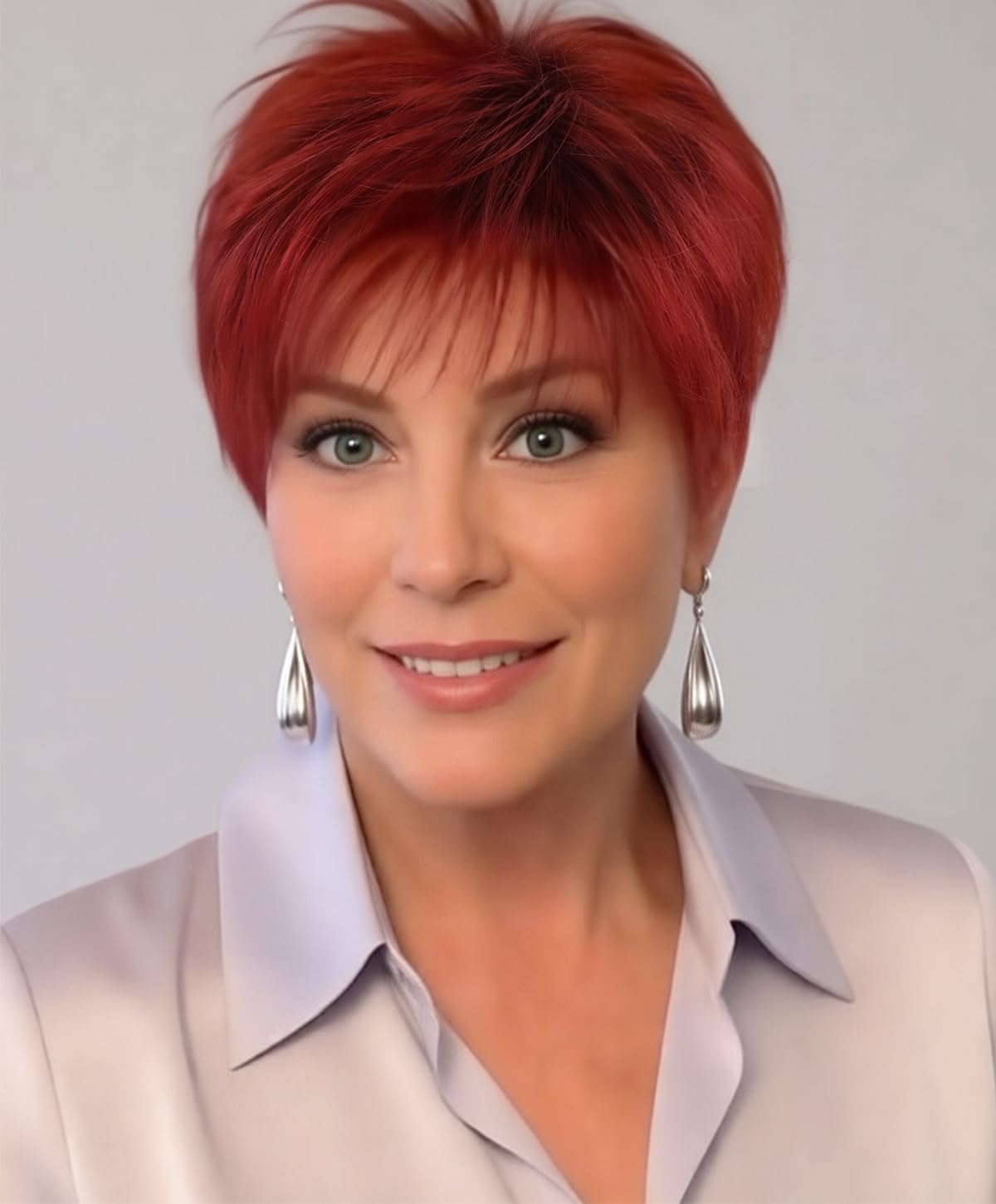 SEVENCOLORS Short Red Wigs for Women Straight Pixie Cut Wigs with Bangs Natural Looking Synthetic Short Hair Wigs for Daily Party Cosplay Use