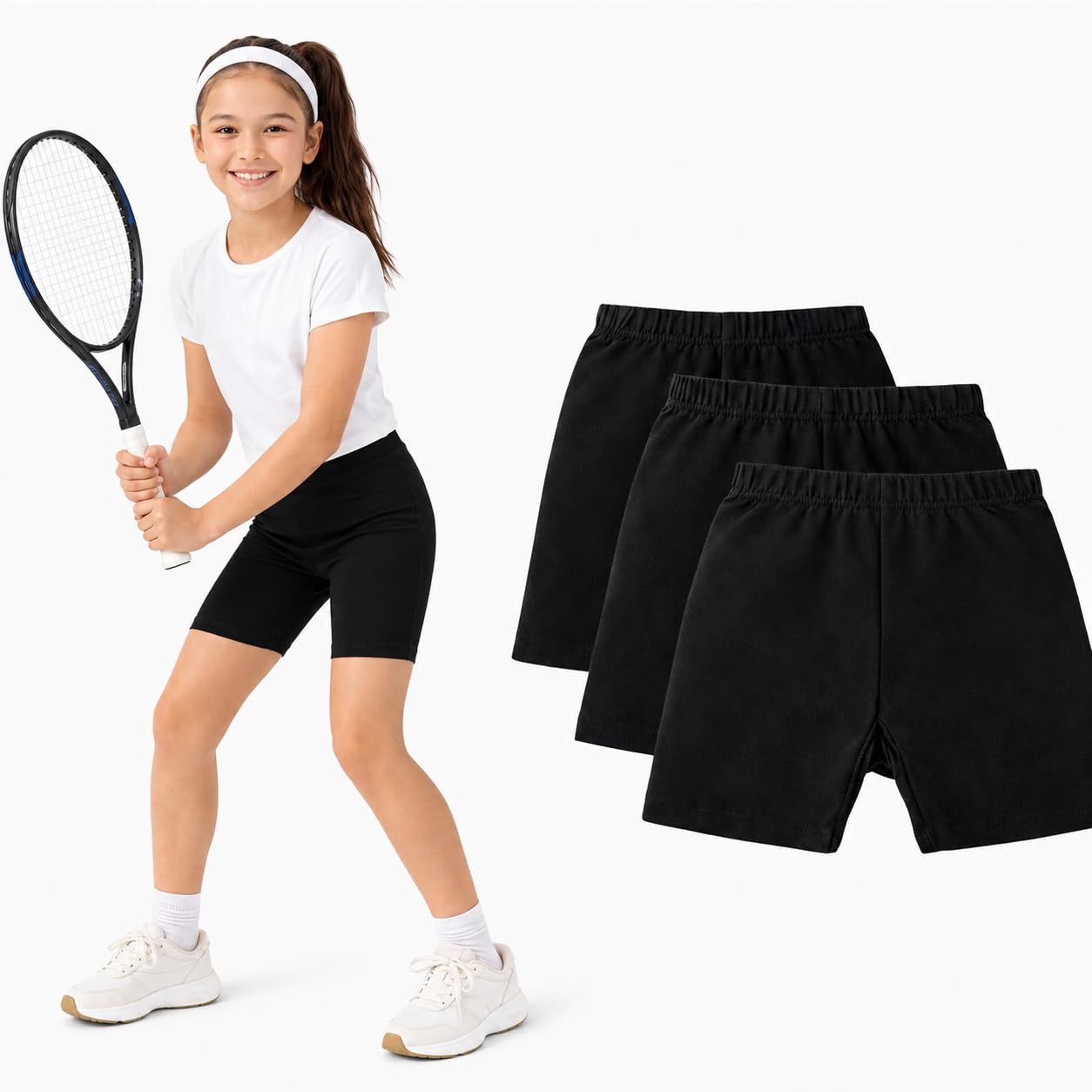 Girls Cotton Solid Cycling Shorts, Inner Shorts, Elastic Waist, Soft & Stretchy Cotton (Pack of 3)-picture-23