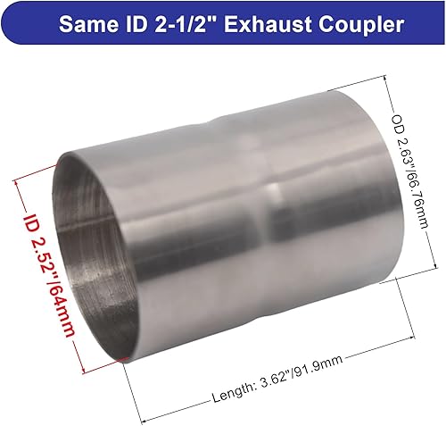 Miniatura 8 de Adaptador universal de escape de acero inoxidable de 2.125 pulgadas a ID 2.125 pulgadas (2 18 pulgadas), longitud total 3.6 pulgadas