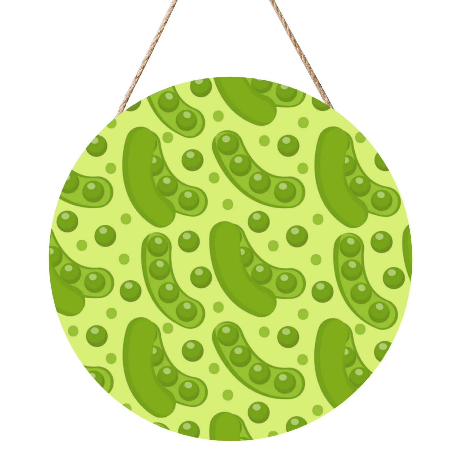 InOmak Cartoon Pea Pattern, Round Wood Panel Painting 12 in, Wall Hanging Painting For Home