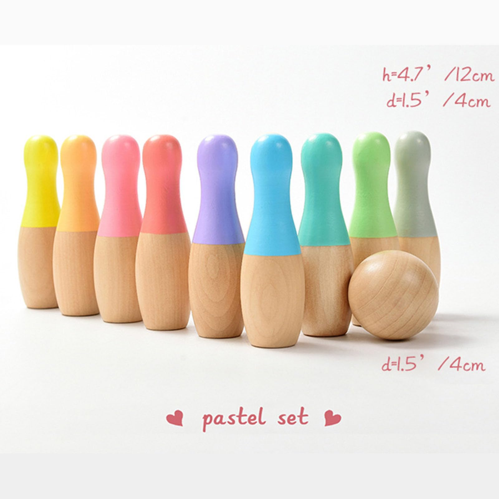 Holz-Kinder-Bowling-Set, Indoor- und Outdoor-Kegelspiel mit bunten Pins und Bällen