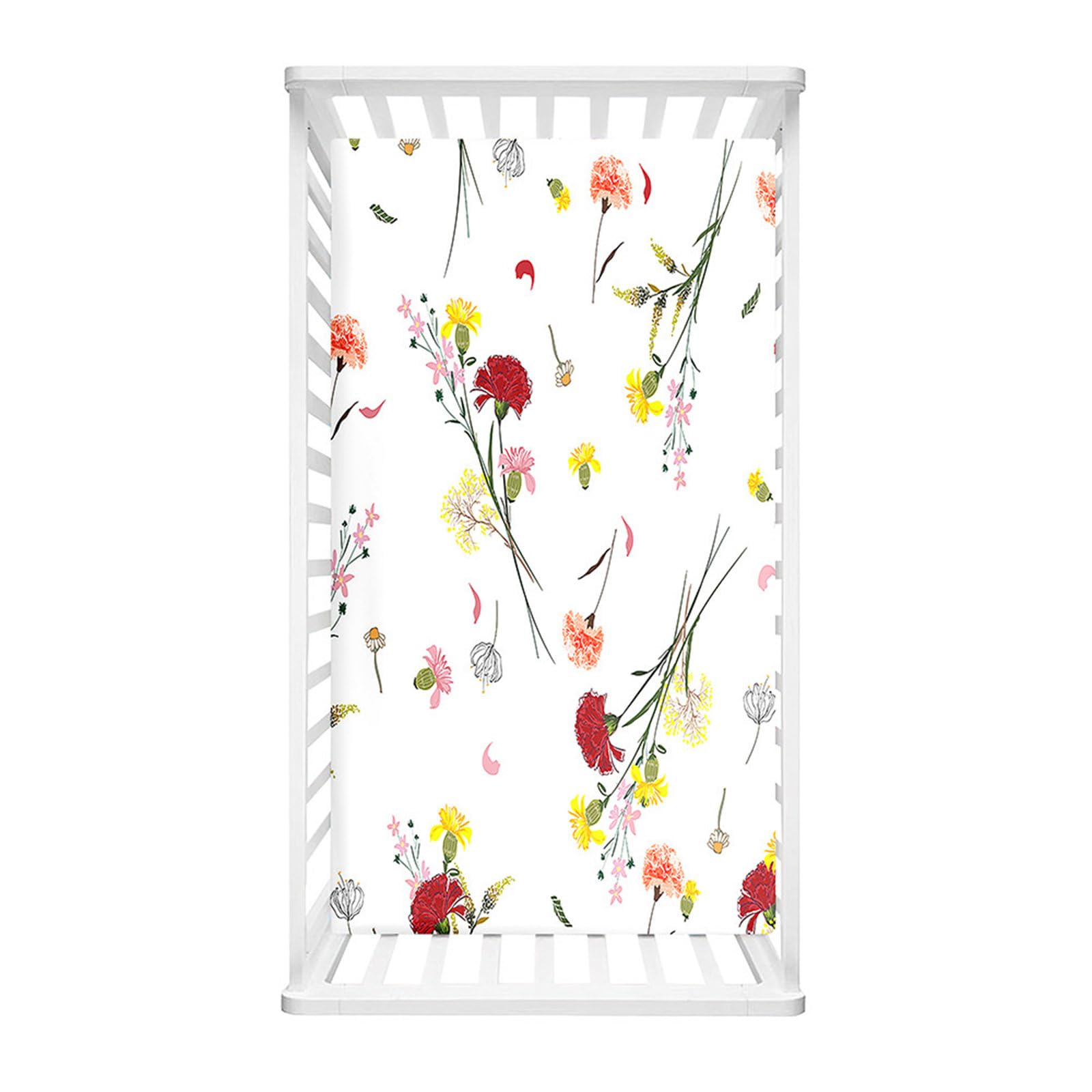 Morbuy Next to Me Crib Sheets, Nordic Flowers, Cot Bed Sheets, Soft Breathable Microfiber Moses Basket Sheets, Cot Sheets for Boy and Girl, Durable Easy Care Crib Sheets (Carnation,90x40cm)
