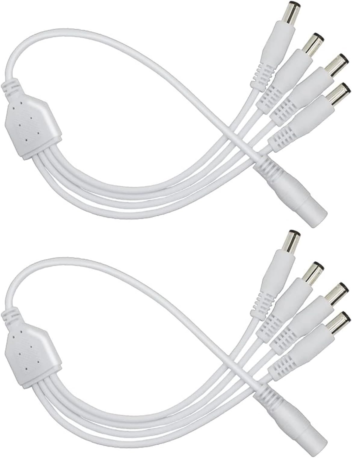 12V DC Power Splitter Cable 1 to 4 Way, Plug 5.5mm x 2.1mm for CCTV Security Camera, LED Strip Light and More,2-Pack White