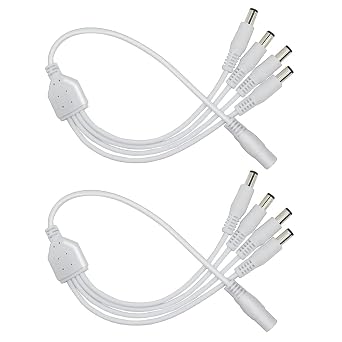 12V DC Power Splitter Cable 1 to 4 Way, Plug 5.5mm x 2.1mm for CCTV Security Camera, LED Strip Light and More,2-Pack White