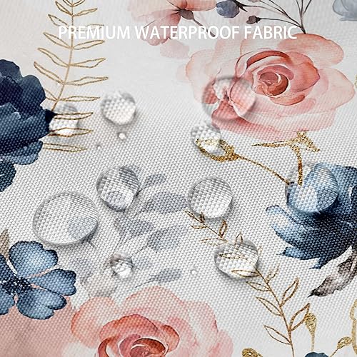 BIVINAR Extra Long Navy Blue and Pink Roses Floral Shower Curtain 72 x 84 Inch, Waterproof Fabric Watercolor Flowers Bathroom Shower Curtain with Hooks by BIVINAR - Used condition - Image 5