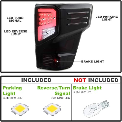 Miniatura 2 de ACANII - Para [modelo incandescente] Nissan Titan 2016-2021 | Titan XD negro ahumado LED tubo luces traseras lámparas izquierda y derecha